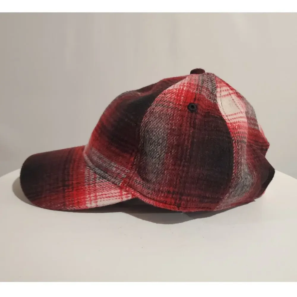 Carhartt NWT WIP Moreau Cap One Size Red Black Plaid Wool Blend Baseball Hat